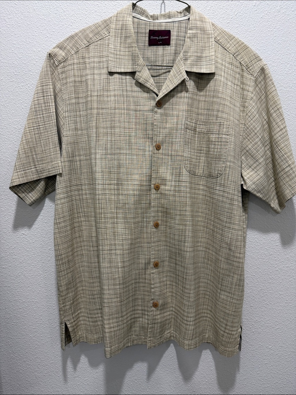 Tommy Bahama Beige/Tan Plaid Short-Sleeve Camp Shirt